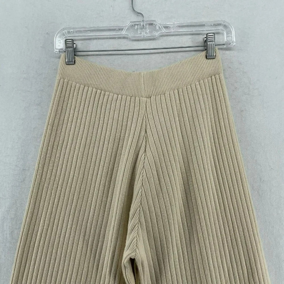 J.ING Wide Leg Pants Womens Sz XS-S Cream Ribbed Loose High Rise Stretch Knitted - Picture 7 of 11